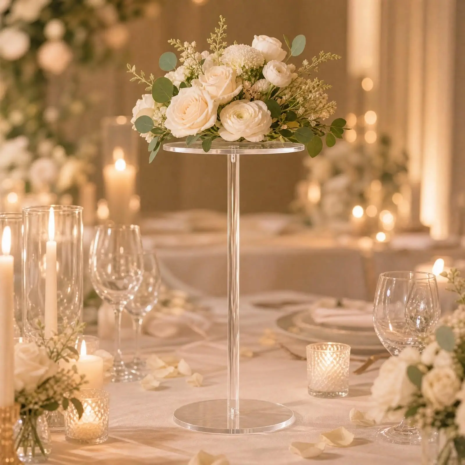 Acrylic Display Riser Stand Round Top Clear Shelf for Home Decor Shop Showcase Dessert Table Wedding Centerpiece Display