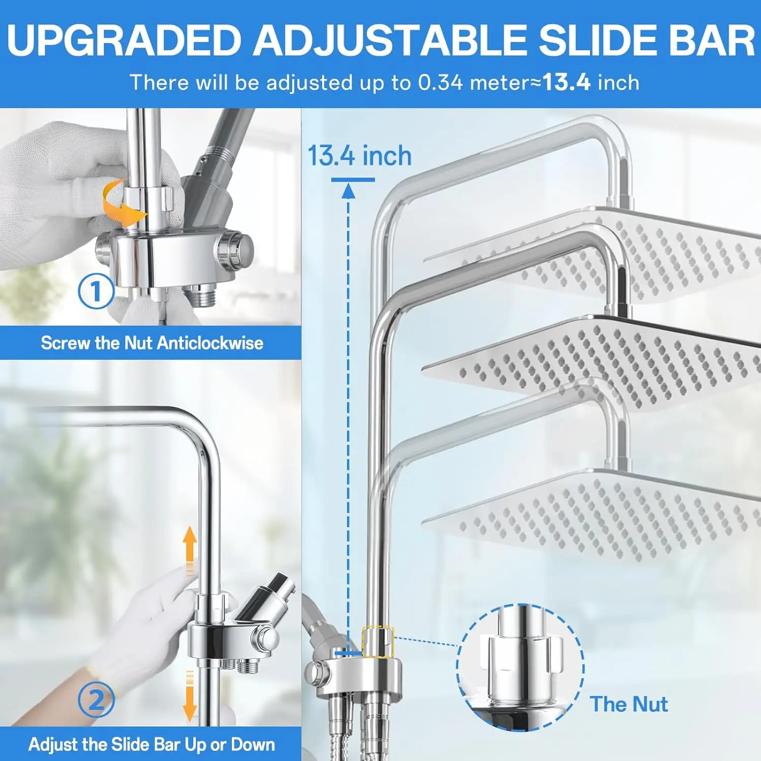 Dual Shower Head Combo: 10" Rainfall & Handheld Spray, Adjustable Bar, 71" Hose, High Pressure