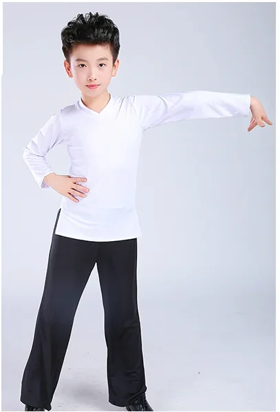 Vêtements de danse latine pour garçons, vêtements d'exercice de danse latine, à volants, scène de salle de bal, vêtements d'entraînement de danse latine modernes pour garçons, ensembles chemise + pantalon