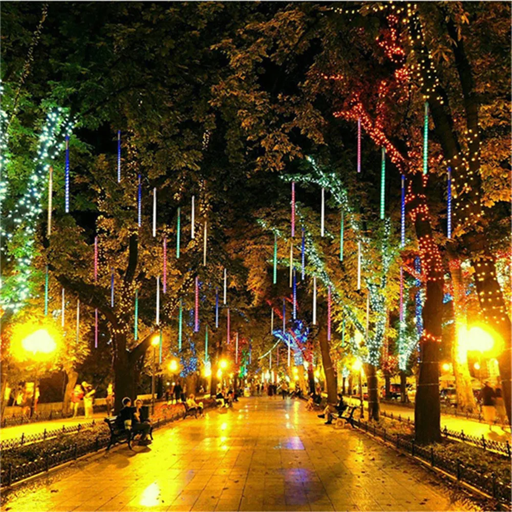 Imagem -04 - Meteor Shower String Lights Meteor Led Rain Lights Decor Férias Exterior Jardim Casamento Árvore de Natal ue Plug Eua 30 cm 50cm