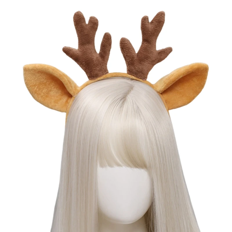 Plush Deer Ears Headbands Furry Fawn Horn Headwear Antler Hair Hoop for Christmas Headpiece Fancy Dress Party Supplies