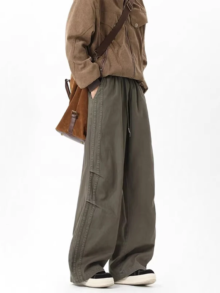 

Американская повседневная рабочая одежда, брюки, мужские весенне-осенние модные уличные драпированные брюки в стиле ретро, свободные прямые широкие брюки