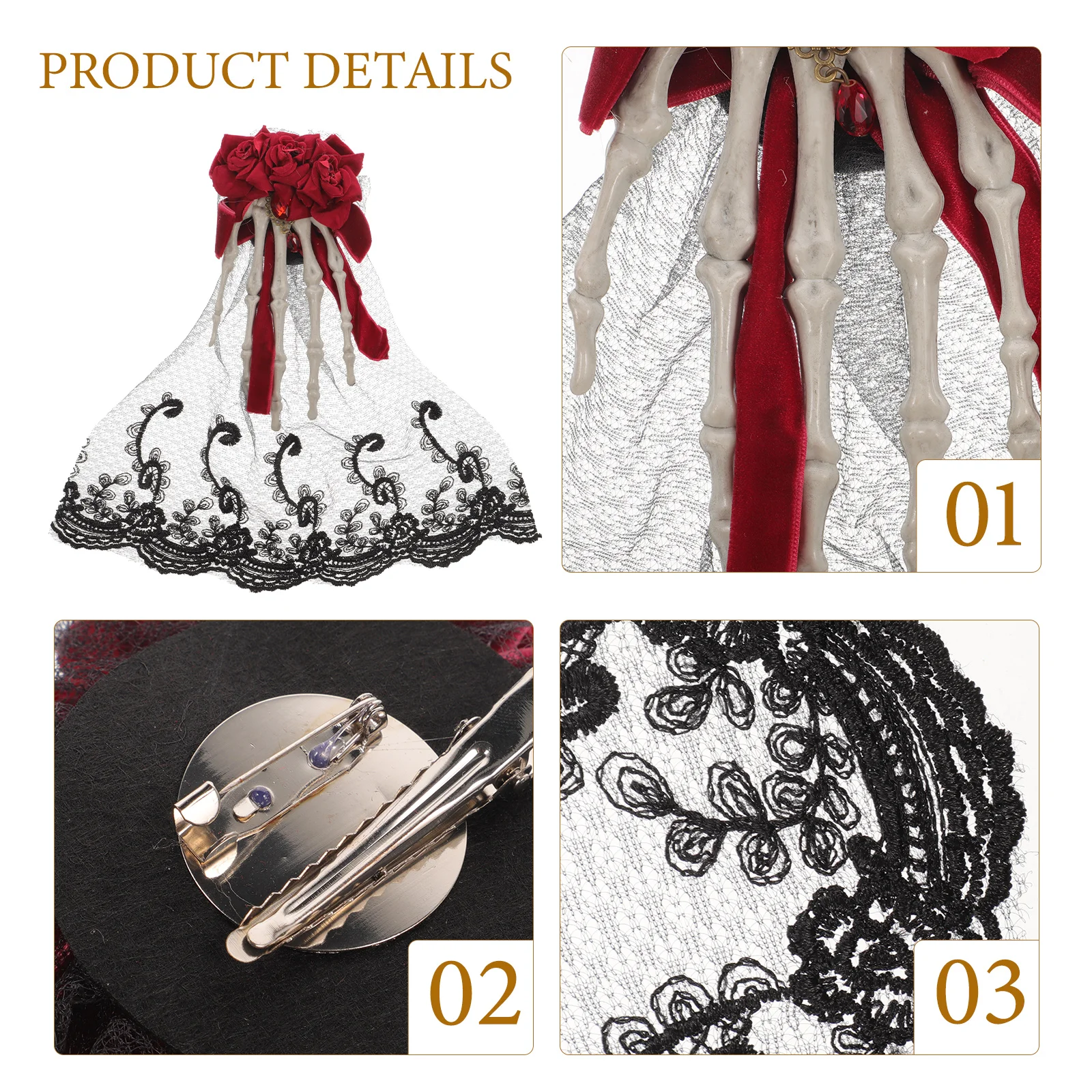

Halloween Skull Hand Headband Rose Lace Hairpin Brooch Costume Party Accessory Gift For Women Girls Costume Role Play Party Hat