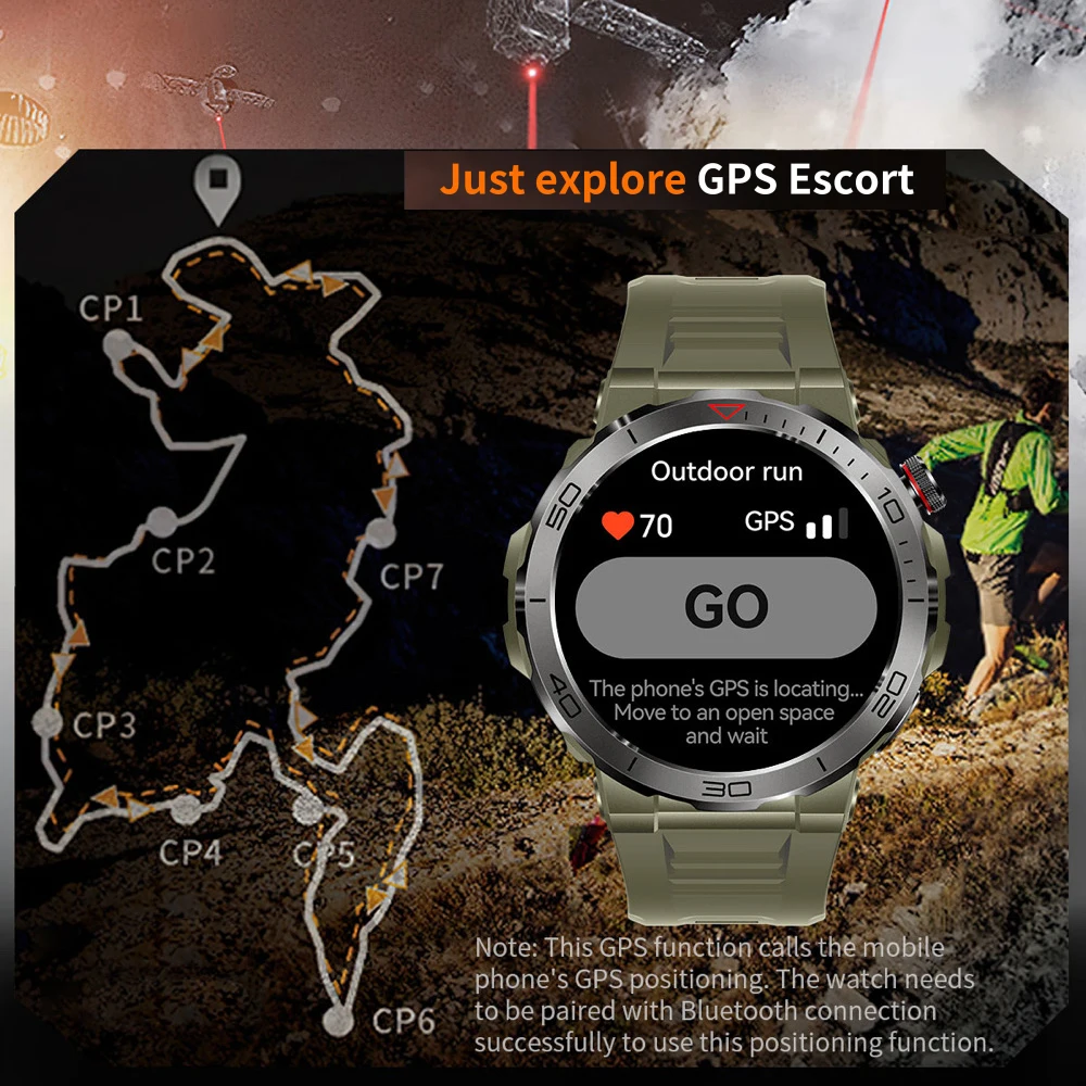 

Fashion Smart Watch Men Outdoor Sports 1.43" AMOLED Screen Compass Bracelet Waterproof Blue Tooth Call Health Smartwatches