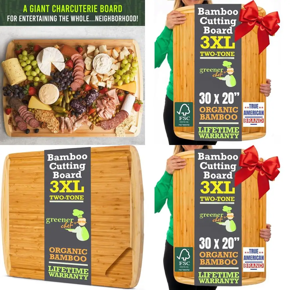 

Lifetime Replacement Organic XL Bamboo Cutting Board - Ideal for Carving Turkey, Grilling Brisket, BBQ