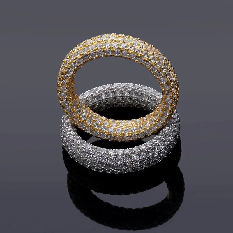 Hip Hop CZ Stone Paved Bing Iced Out Round Finger Rings for Men Women Rapper Jewelry Gold Silver Color Drop Shipping 2025 New