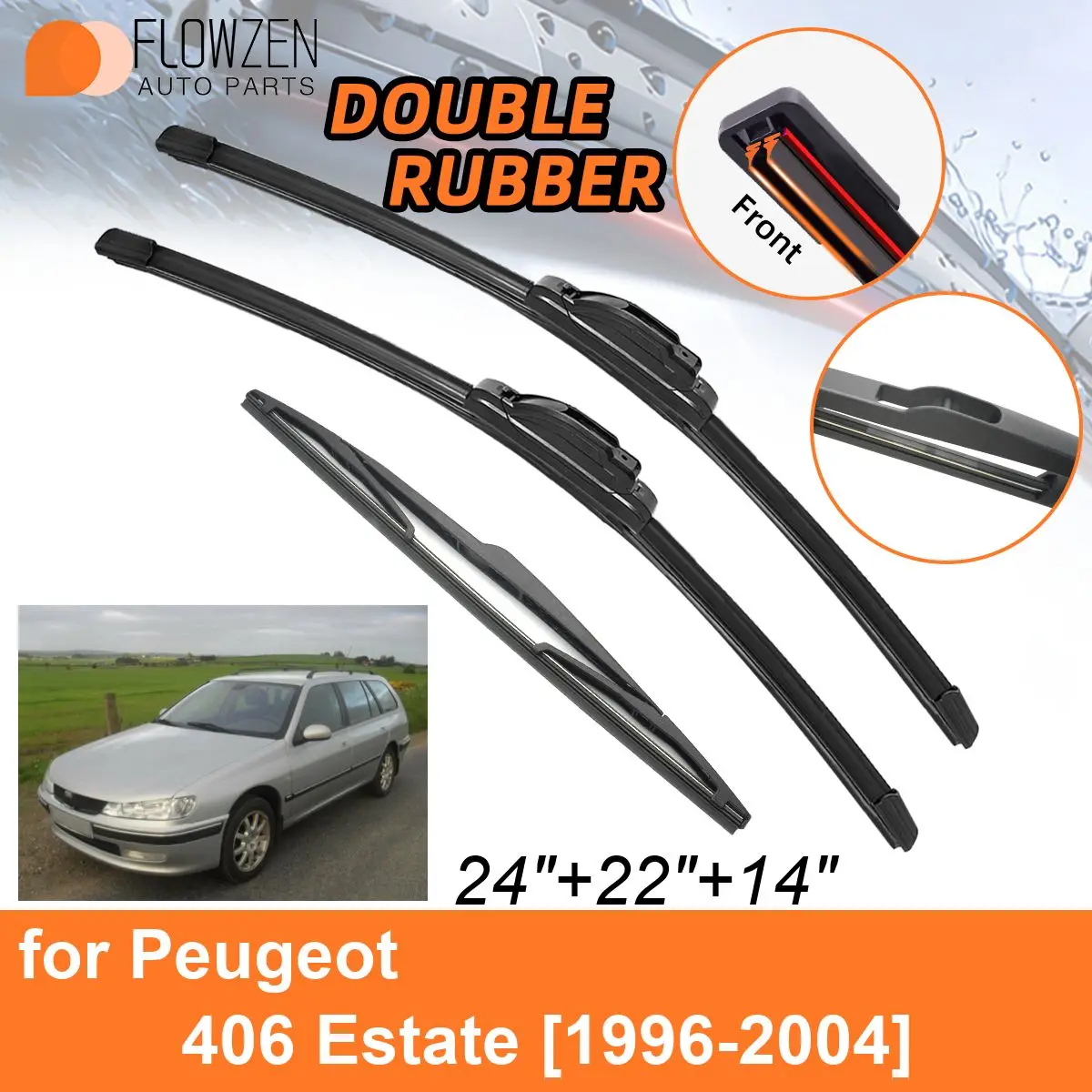 

Double Rubber Car Wiper Blades for Peugeot 406 Estate 1996-2004 Rear Blades Accessories 1997 1998 1999 2000 2001 2002 2003 2004