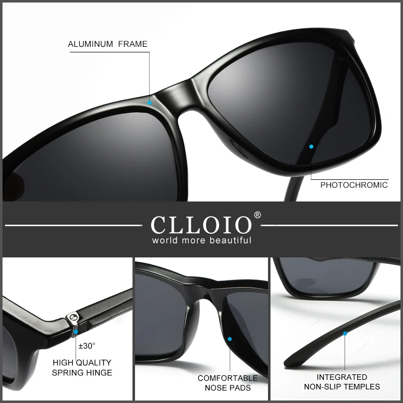 CLLOIO New Fashion Square TR90 Polarized Sunglasses Men Women Aluminum Leg Driving Day and Night Vision Anti Glare UV400 Glasses