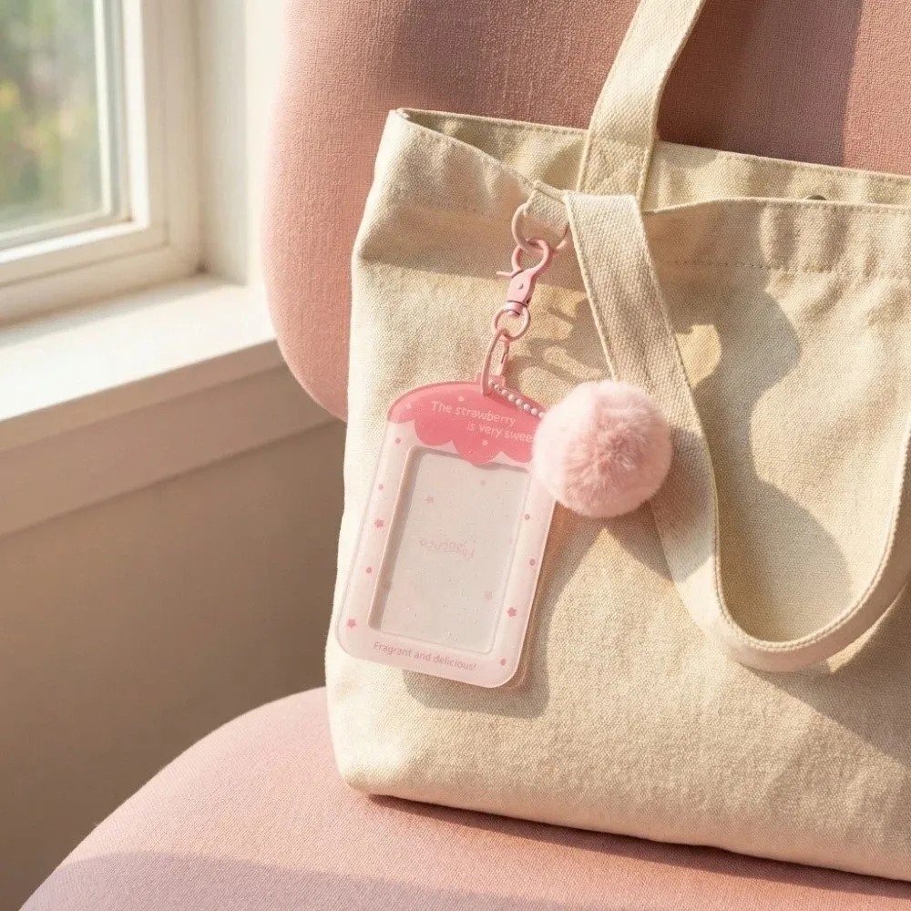 with Keychain Acrylic Photocard Holder Fruit Strawberry Ball Pendant Photo Photocard Frame Hanging Decoration Picture