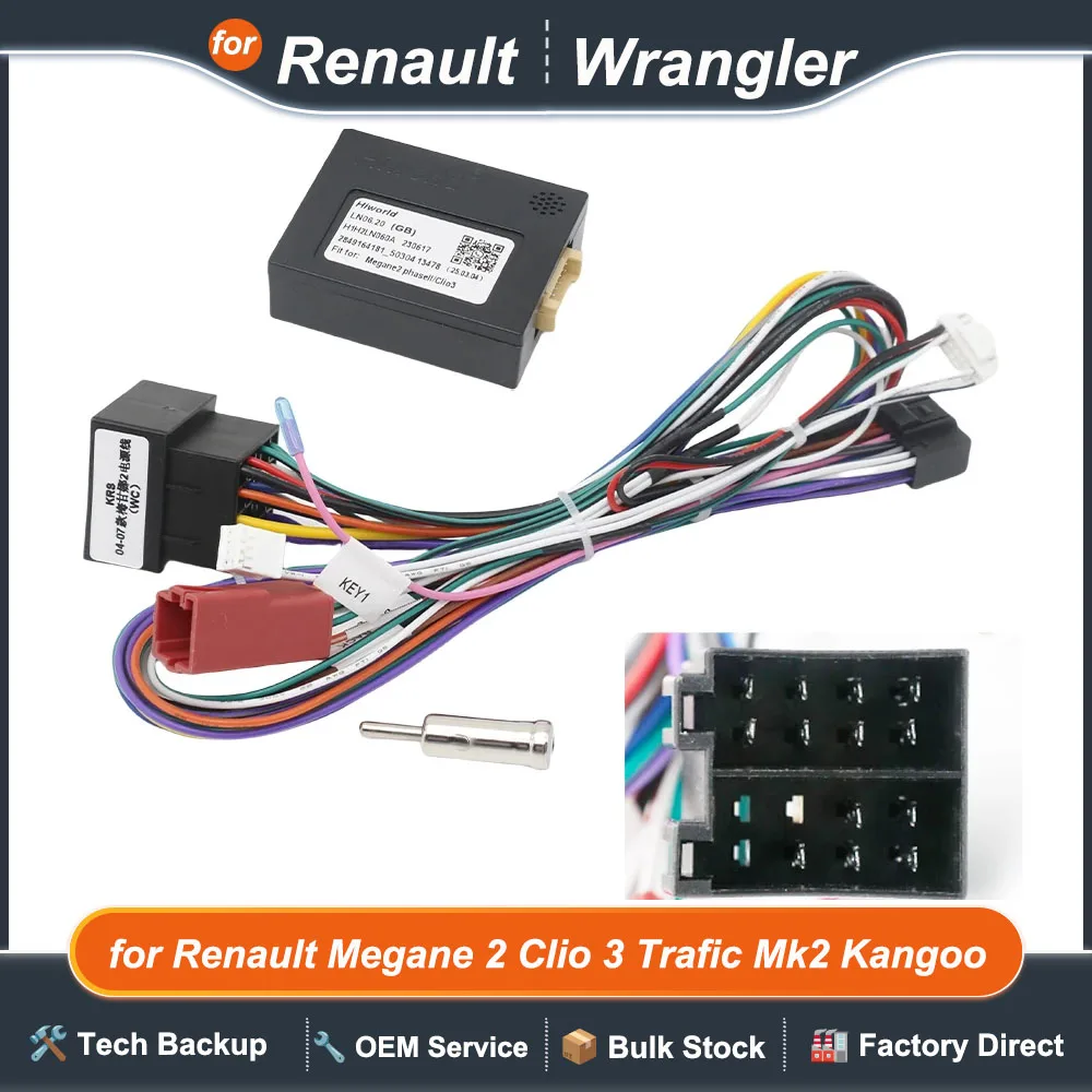for Renault Megane 2 Clio 3 Trafic Mk2 Kangoo 16 Pin To ISO Radio Harness Adapter CAN Bus Decoder Car Android Wiring Cable