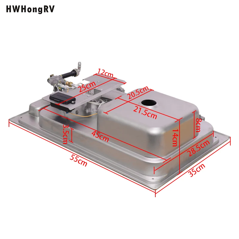 RV Stainless Steel Sink and Gas Stove Combo with Tempered Glass Lid Integrated Cooktop Basin for Caravan Motorhome Kitchen