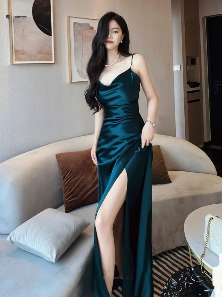 

Women's Dress Solid Satin New in Dresses Slim Fit Open Back Spaghetti Strap Party Dresses Sensual Sexy Dress for Women V973