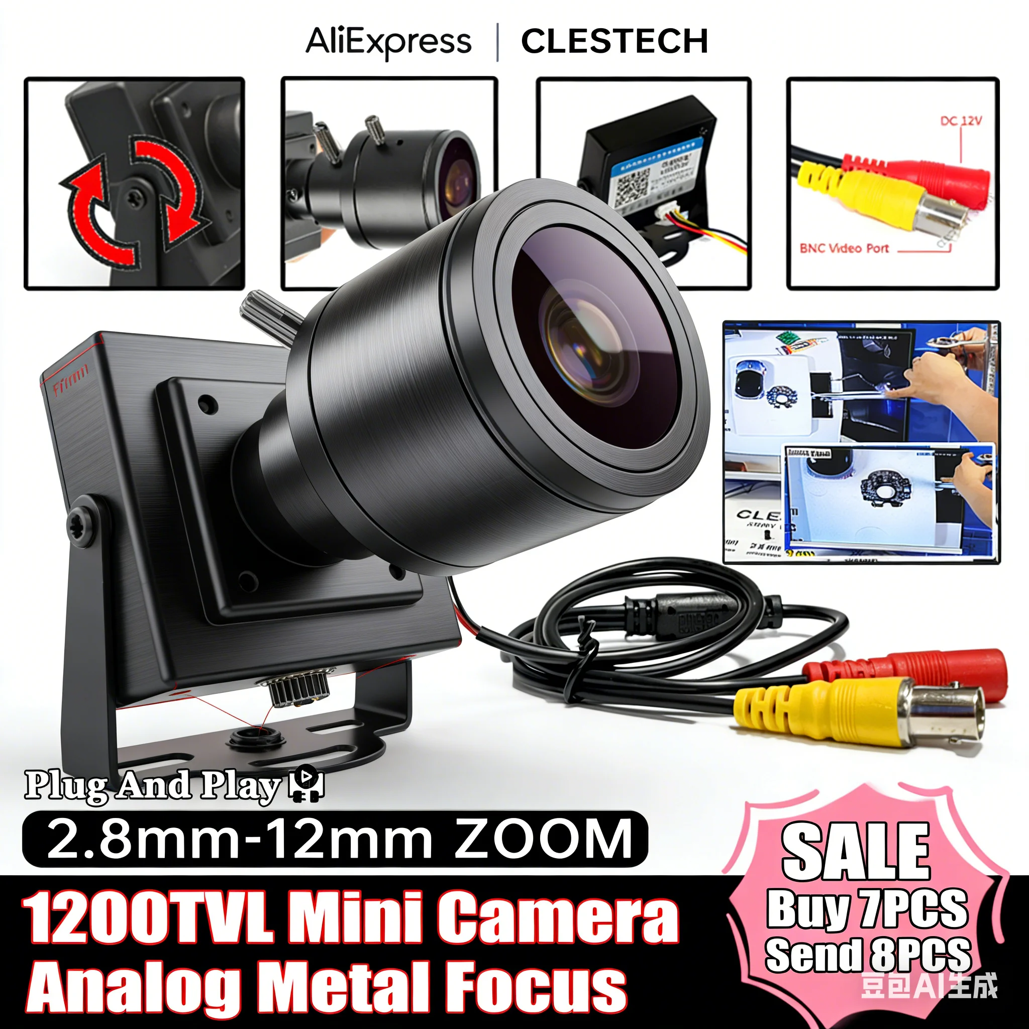 

Мини-камера видеонаблюдения с зумом 2,8-12 мм 1200TVL HD с ручной фокусировкой, металлическая аналоговая камера видеонаблюдения Vidicon Micro Video для дома/автомобиля