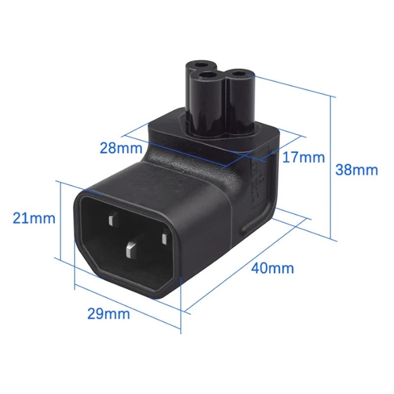 Schwarzer Up Down Ellenbogen IEC320 C14 auf C5 Netzteilstecker Clover Leaf Stromsteckdose Stecker auf Buchse Konverter