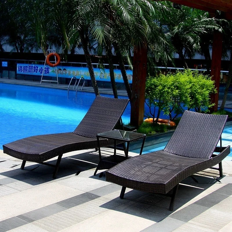 Outdoor bed outdoor leisure rattan beach loungers hotel bed and breakfast balcony courtyard folding swimming pool sofa bed