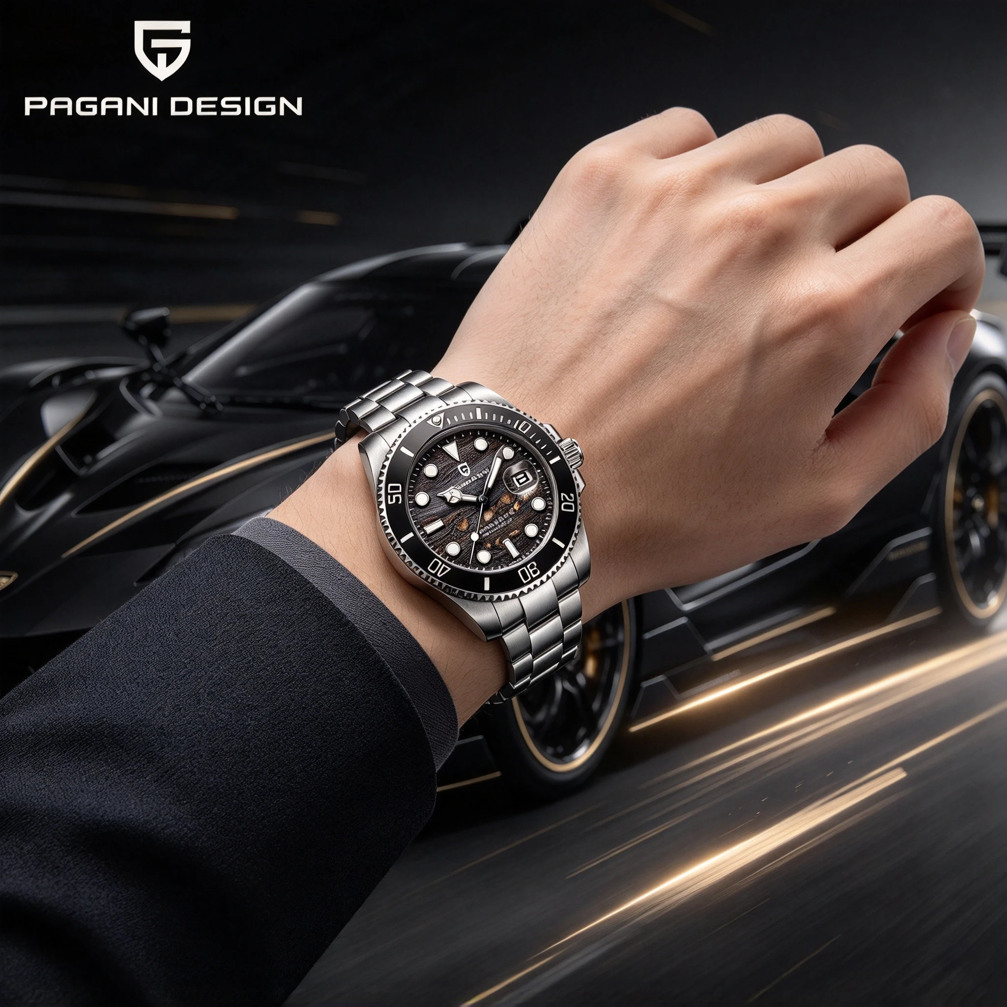 PAGANI DESIGN Men Automatic Watch Japan Miyota 8215 43mm Diver Watch Sapphire Glass 100M Waterproof Stainless Steel Wristwatch