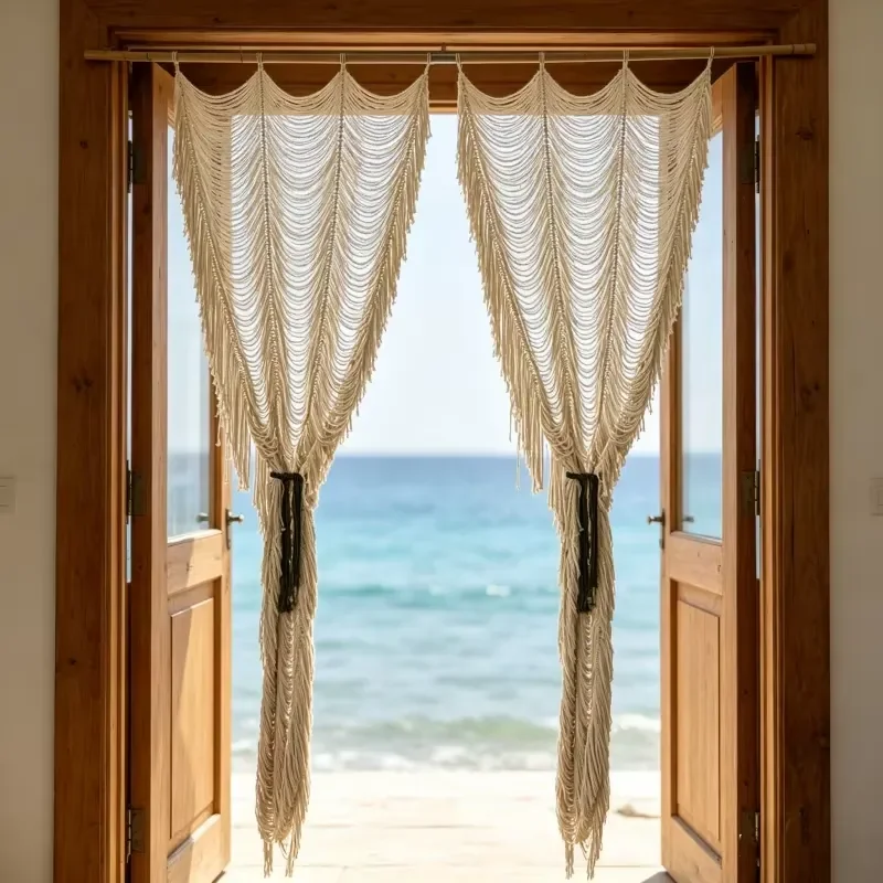 Handmade Macrame Curtain Boho Cotton Woven Tassel Wall Hanging for Outdoor Patio Wedding Backdrop Decor