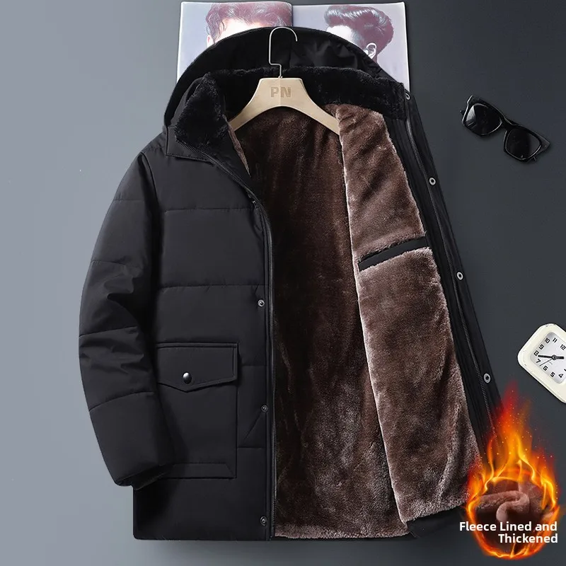 

Men's Thiened Fce Lined Cotton Jaet Warm Winter Outerwear for Middle-Aged And ly Large Size Dad Clothes Cold Proof