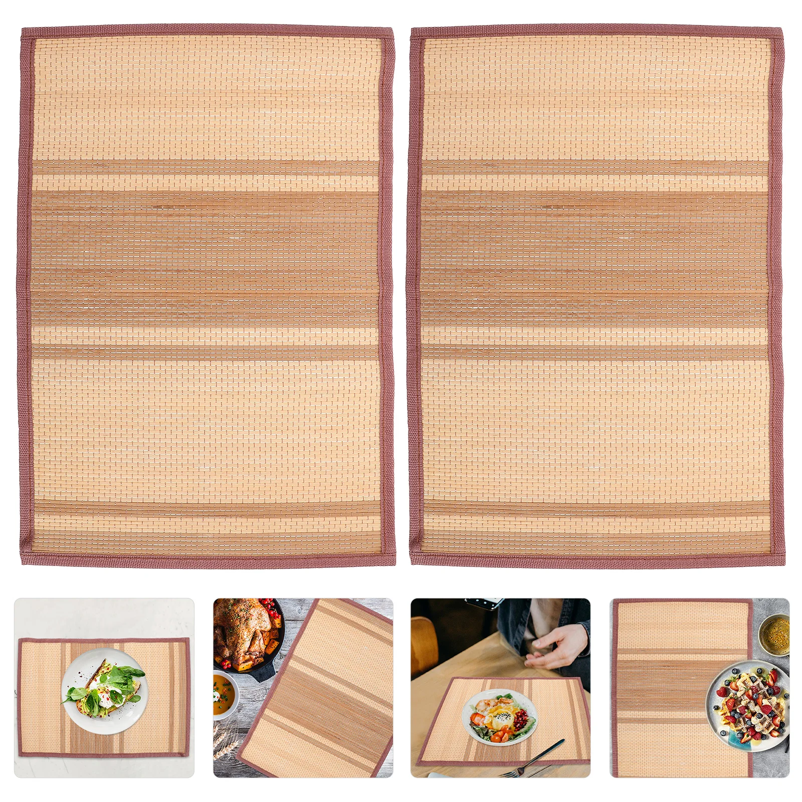 

2pcs Bamboo Placemat Rectangular Heat Resistant Rustic Style Oil Proof Waterproof Dining Decor Kitchen Placemats Party Home Use