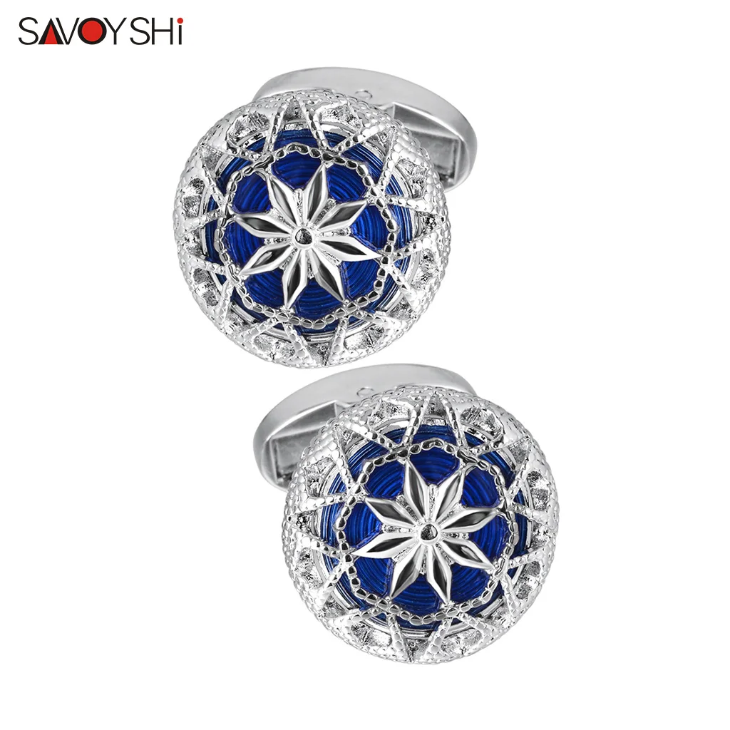 

SAVOYSHI High Quality Metal Pattern Cufflinks for Mens Shirt Blue Enamel Cuff Links Wedding Best Man Gift Free Engraving Name