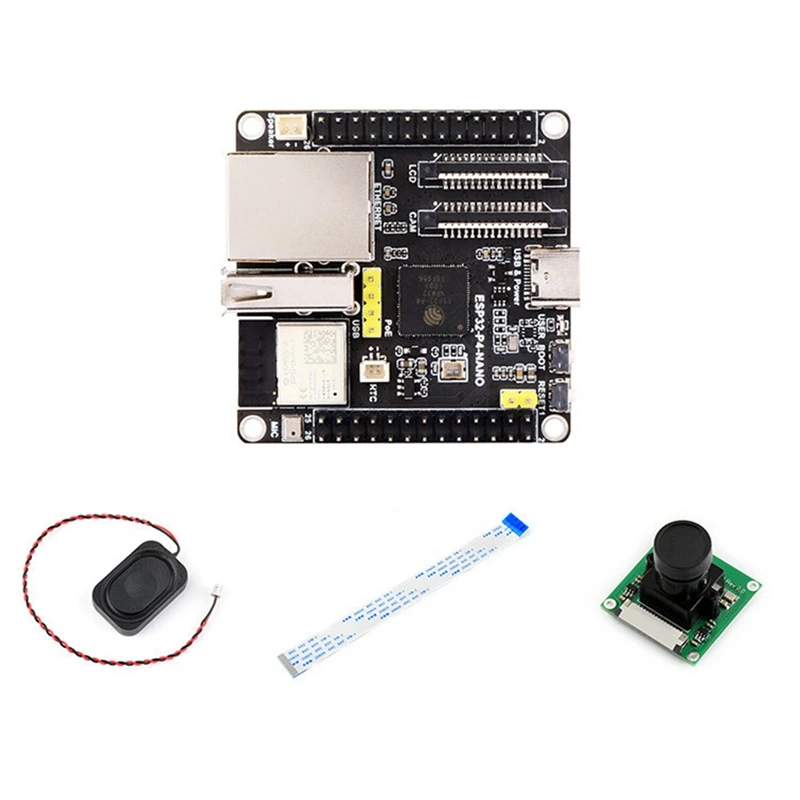 ESP32-P4-NANO Development Board +Cam+Speaker+FFC Cable Kit Dual-Core RISC-V Wifi6 Bluetooth5/BLE RJ45 100M Ethernet Port