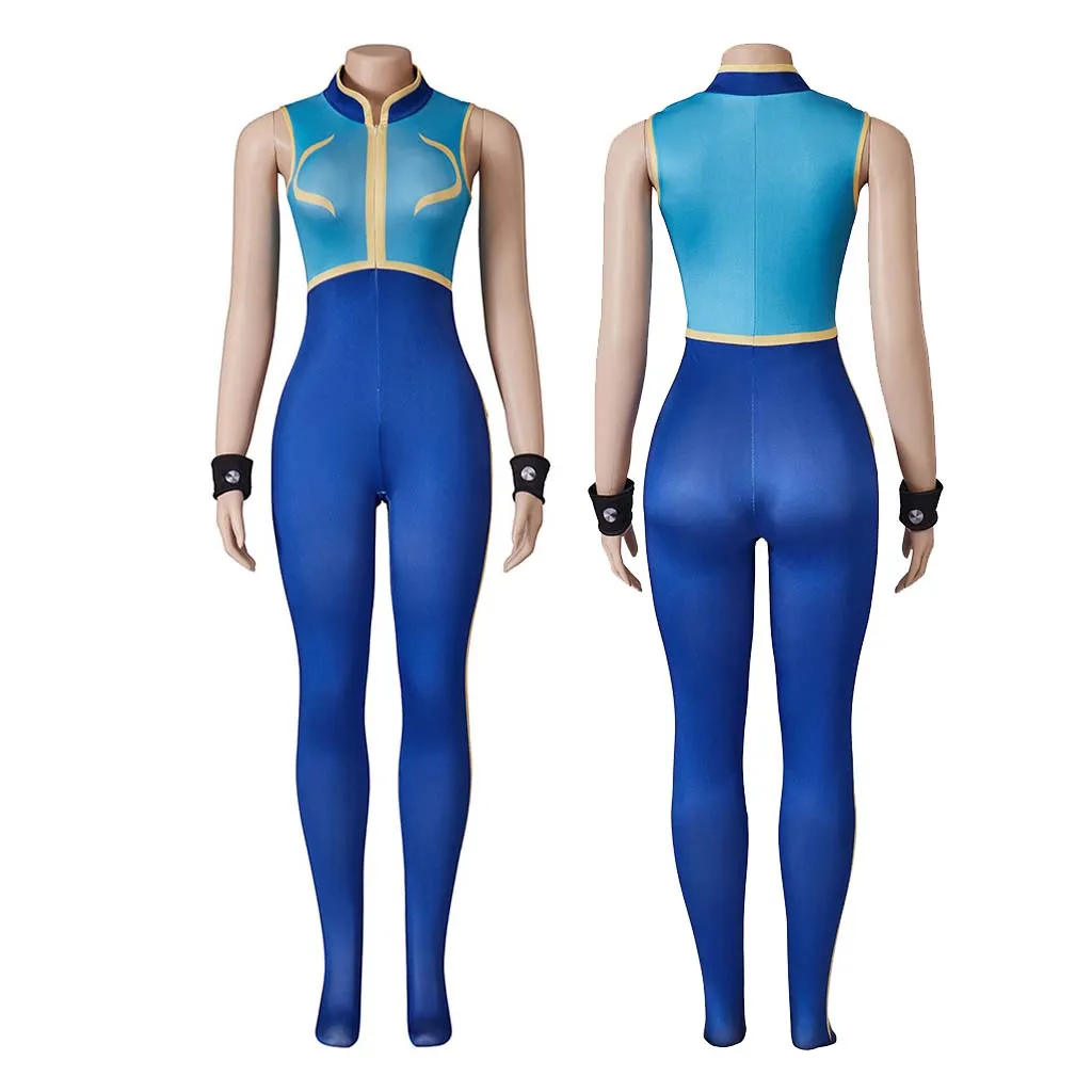 Хэллоуин вечерние ролевые игры Chun Li Fighter синий комбинезон Cheongsam костюм