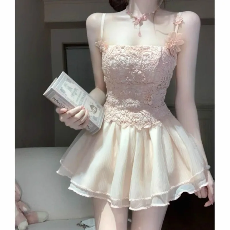 

Ballet Y2K Princess Midi Dresses Girls Ins Sweet Heavy Spaghetti Strap Dresses Puffy A-Line Tulle Dresses Elegant Party Gift New