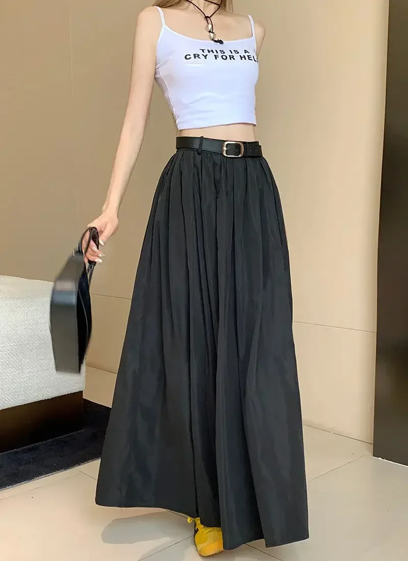 Y2K Skirt Women Vintage Streetwear Side Striped Parachute Cargo Skirts Casual Loose Drawstring Aesthetics Skirt 2023