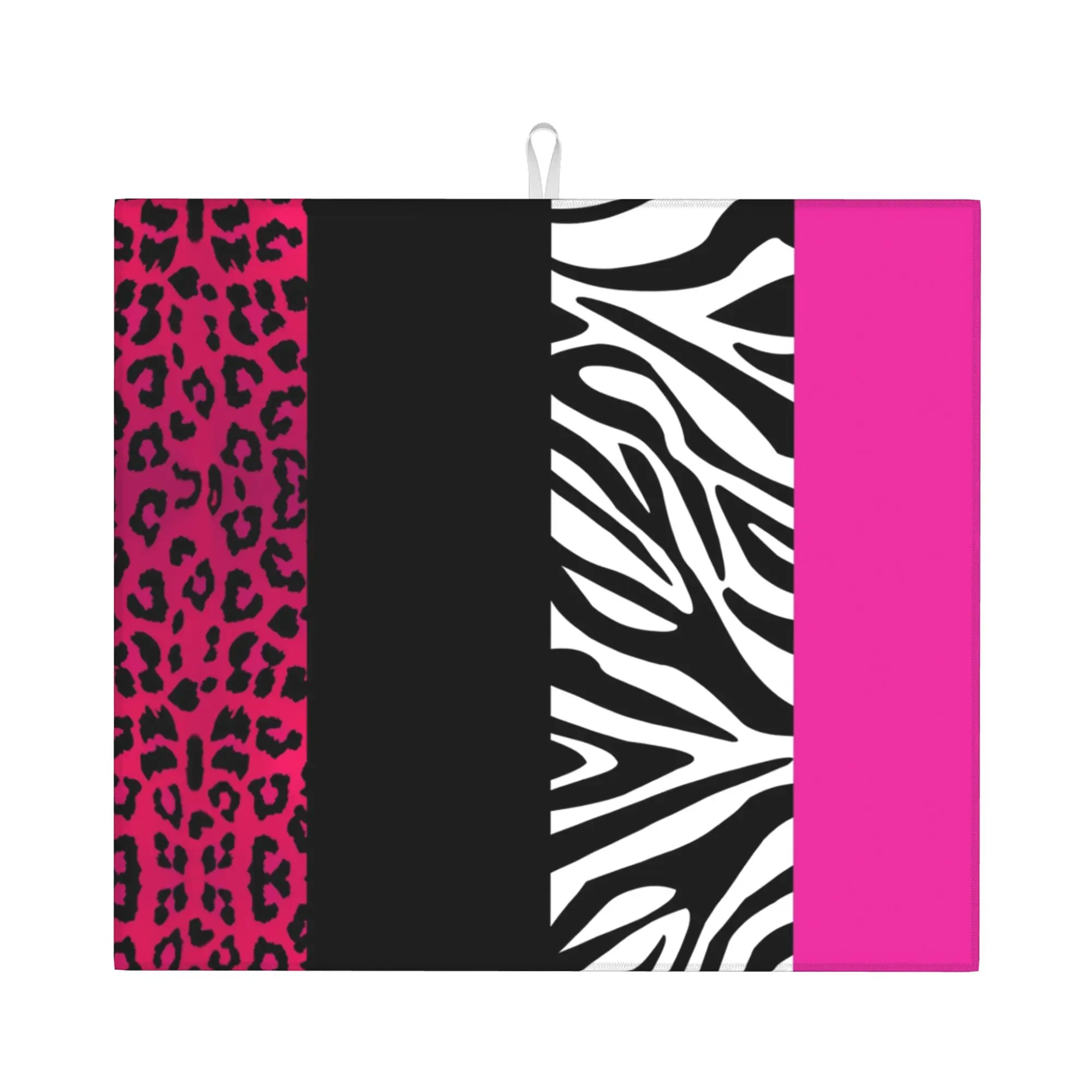 Hot Pink Zebra and Leopard Animal Print Stripes Non‑Slip Waterproof Absorbent Barware Tableware Oil Proof Drying Mat For Kitchen
