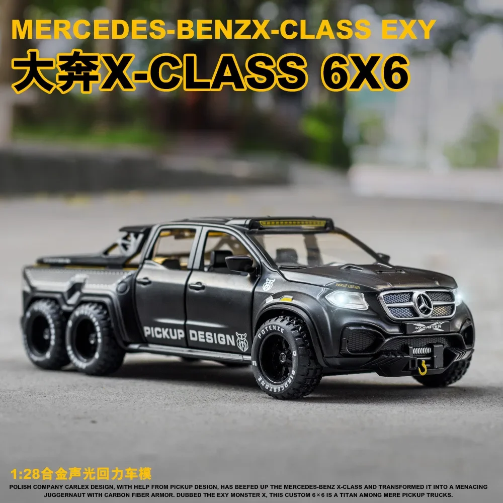 1:28 Mercedes-Benz X-Class Exy 6X6 off-road car Diecast Metal Alloy Model car Sound Light Pull Back Collection Kids Toy Gift A91