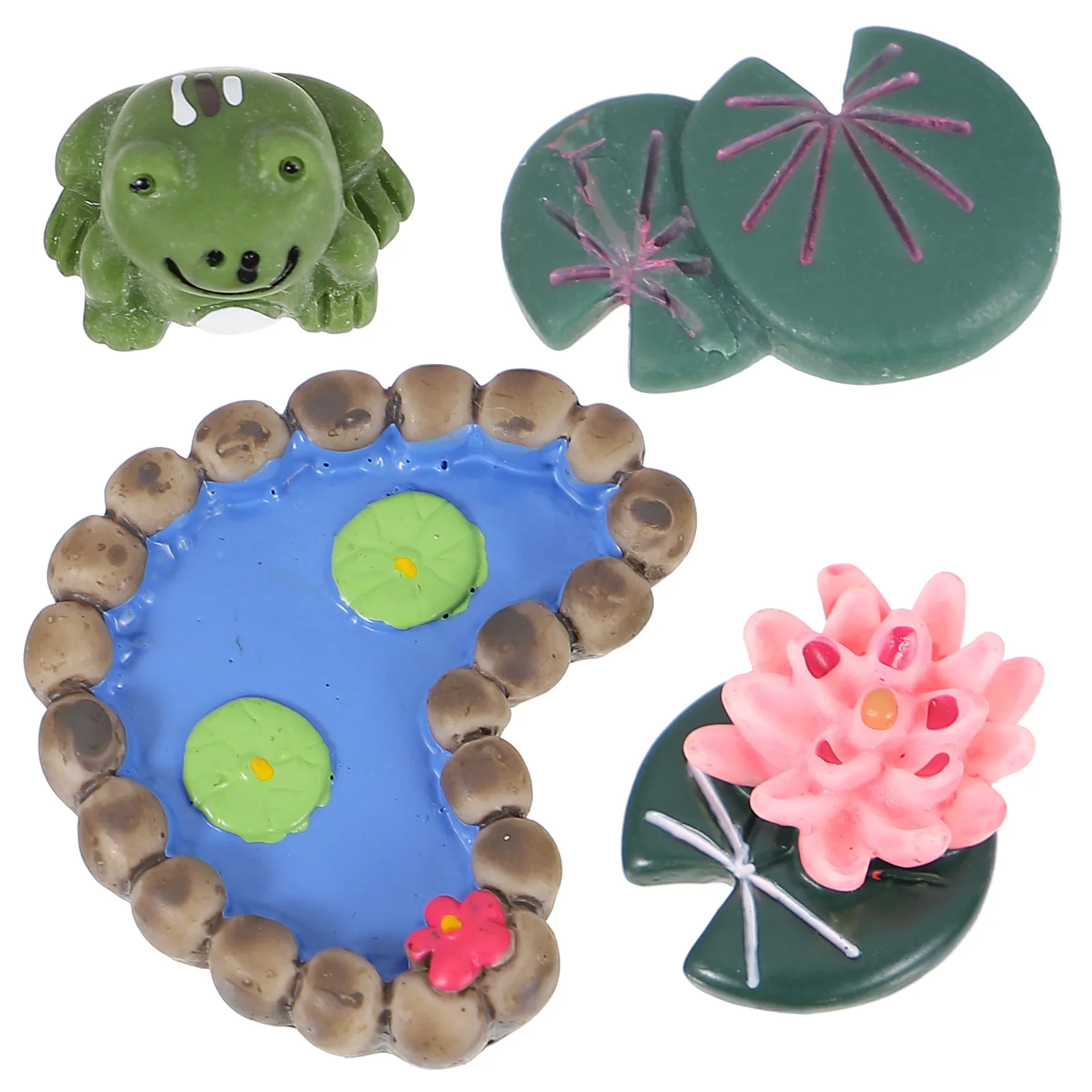 

12 Pcs Miniature Lotus Pond Ornaments with Exquisite Resin Sculpture for Fairy Garden Lawn Tabletop Decoration