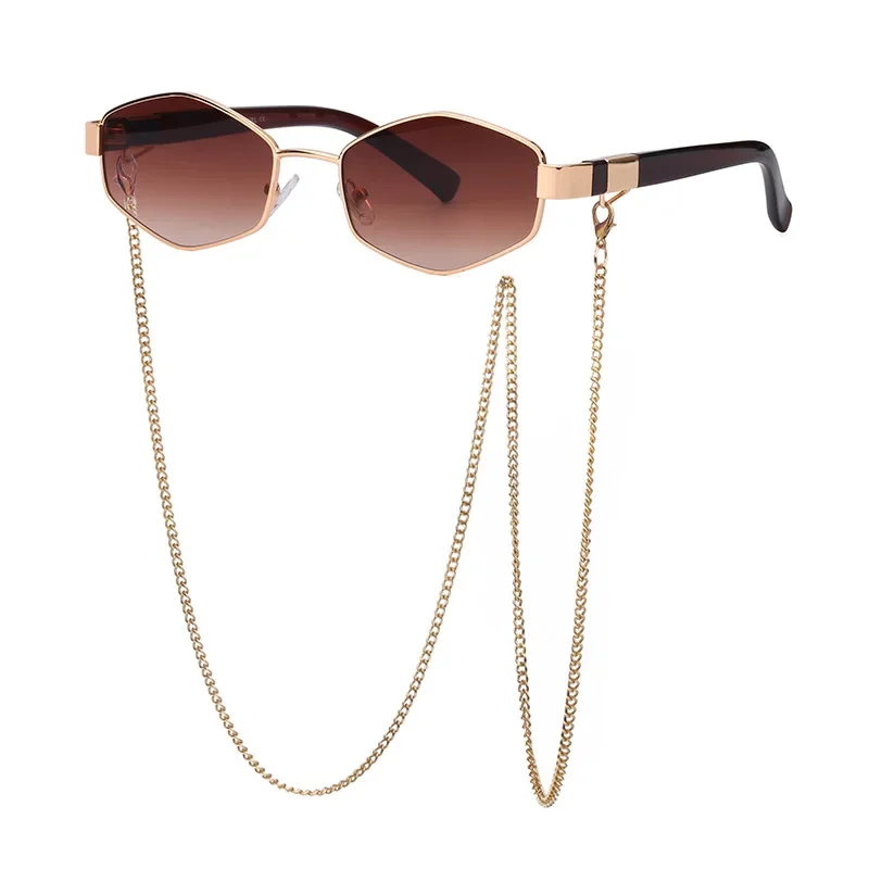 Vintage Sunglasses Women with Chain Small Frame Sun Glasses for Ladies 2022 Trendy Luxury Brand Designer Eyewear UV400