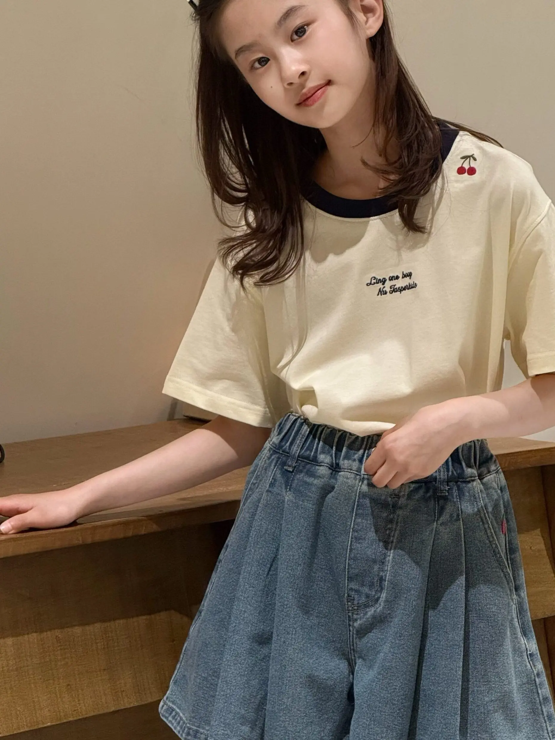 Camiseta infantil Borabora de manga curta para meninas, top colorido de verão, casual, ajuste padrão, série Jasper, respirável e amigável à pele