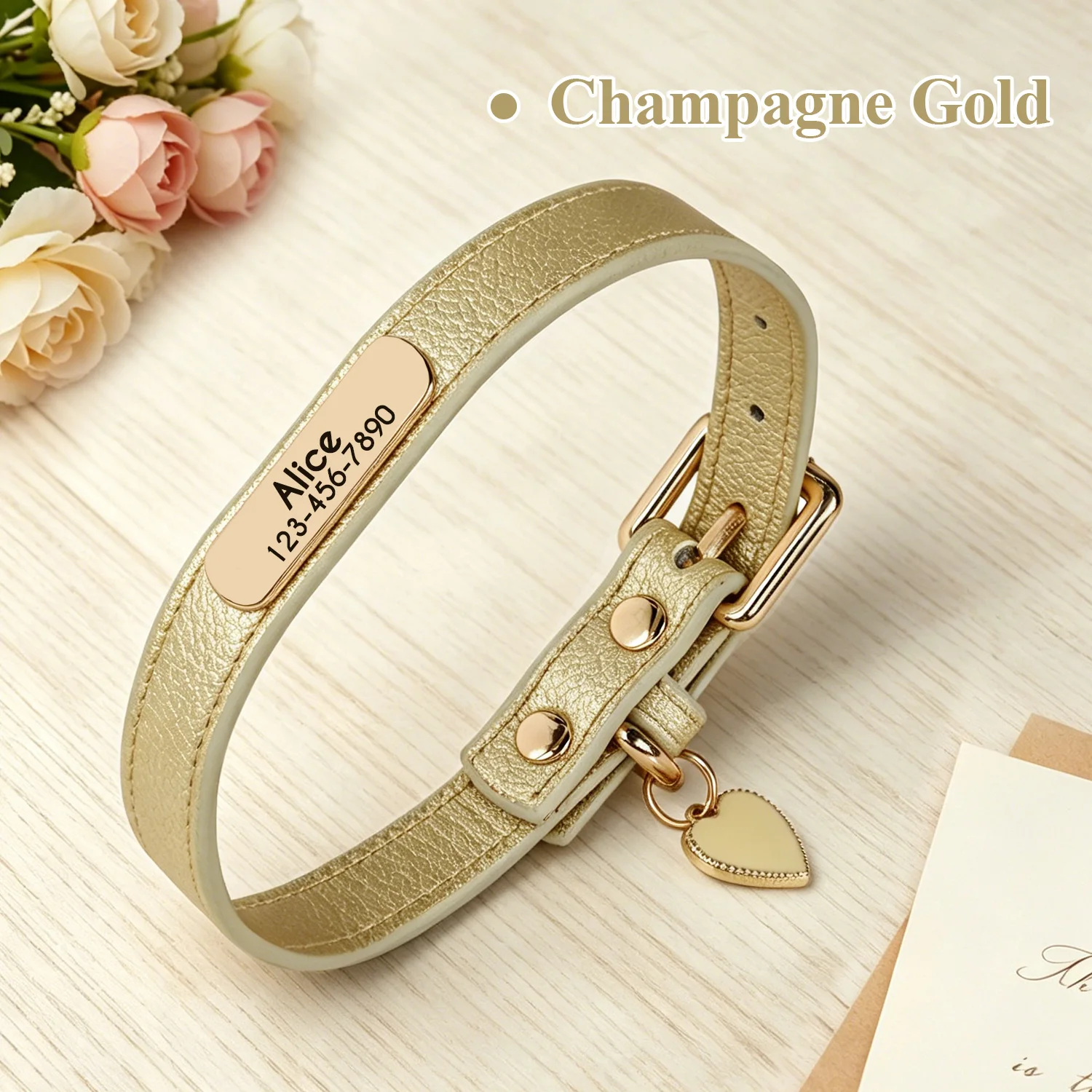 Personalisiertes Hundehalsband aus PU-Leder, kostenlos mit individuellem Hundennamen, Haustierhalsband mit niedlichem Anhänger, weich, für kleine und mittelgroße Hunde und Katzen – Detail 7