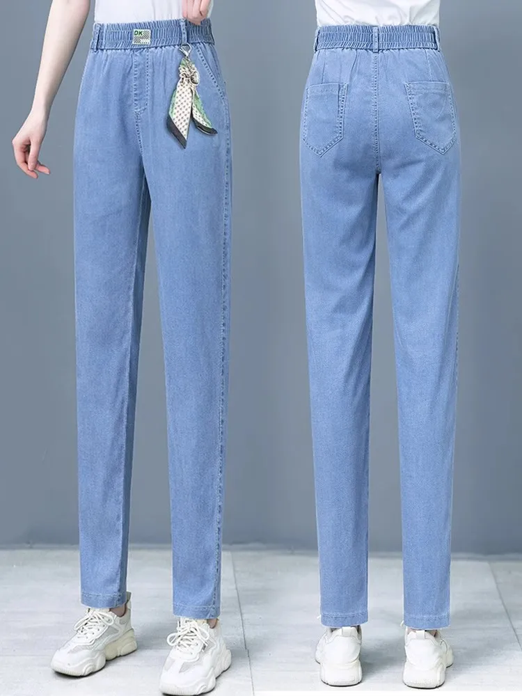 

Summer Denim Pants 2025 New Lightweight Harlan Thin Material Stretch Slimming Straight Ice Silk Casual Trousers Trendy