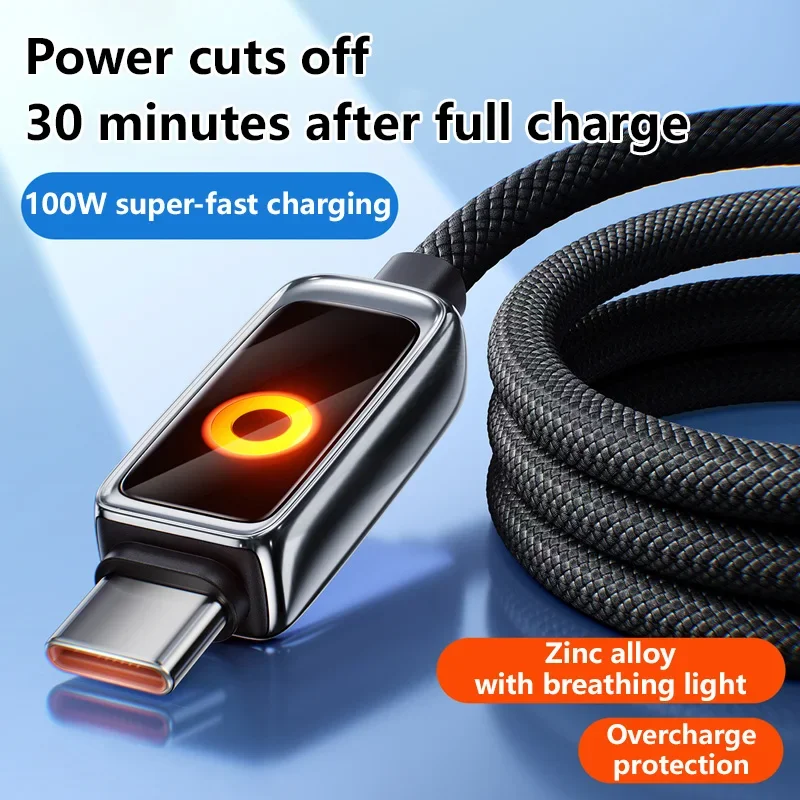 100W Data Cable Quick Charging Cable Automatic Power Off Fast Charge USB A C To C 1 2M For Phone Highspeed Data Transfer Cable