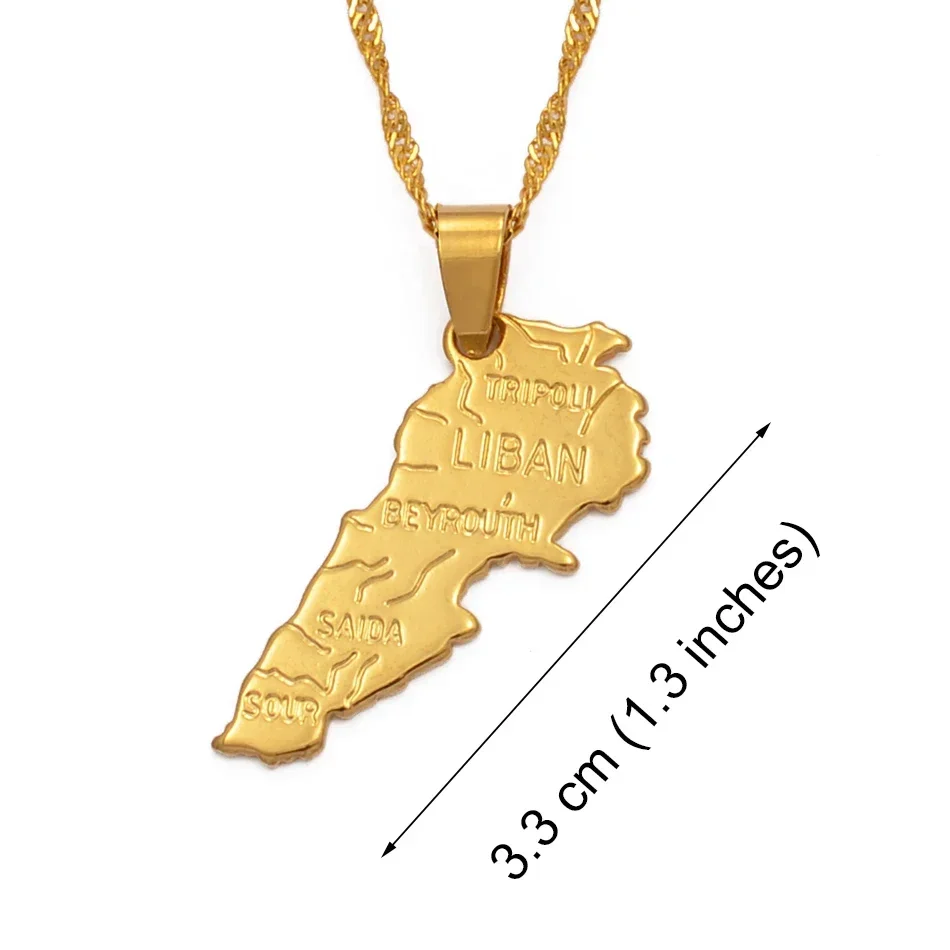 Anniyo Liban Map Pendants Chain Necklaces for Women Girls Gold Color Jewelry Lebanon Maps #007410