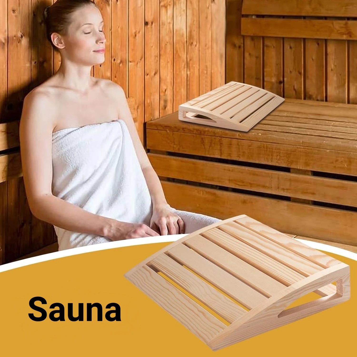 Wood Sauna Headrest Ergonomically Curved Backrest Natural Solid Wood Neck Support Pillow For Sauna Relaxation & Steam Room