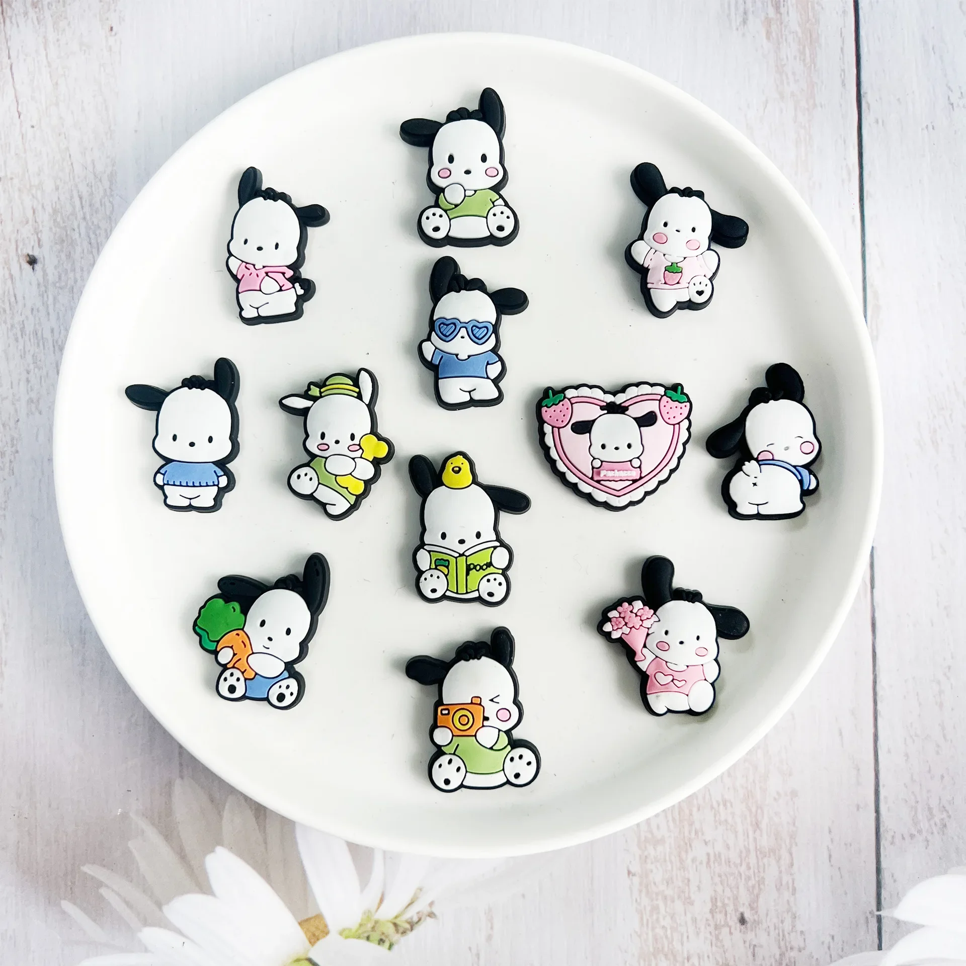 12Pcs Pochacco stitch Cartoon PVC Shoe Set Charms Buckle Accessories Cartoon Shoes Charms Decoration for Kids Party Gift