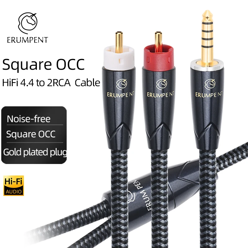 ERUMPENT HiFi 4.4mm to 2RCA Audio Cable Hi-end Square OCC 4.4mm Balanced to 2RCA Male Cable for Amplifiers Audio Home Theater