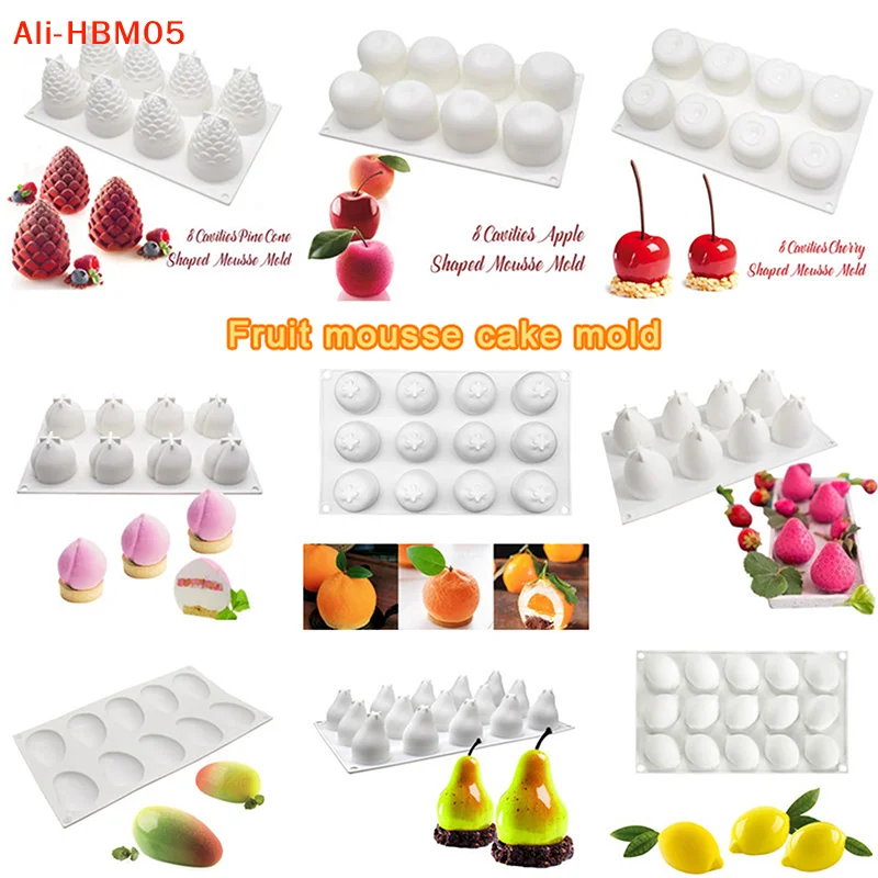 (HB05)1pc Pineapple Pear Peach Fruit Series Cake Silicone Mold Mango Orange Baking Strawberry French Dessert Mousse Mold