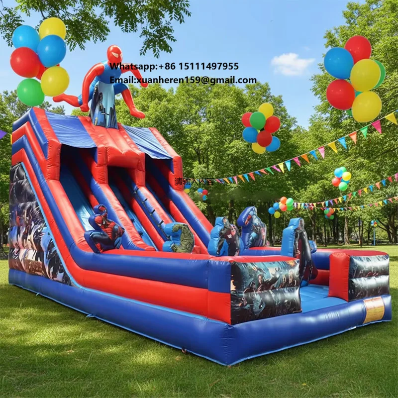 

Durable Commercial Inflatable Bounce House Superhero Double Slide Jumping Castle Kids Playground for Business Rentals
