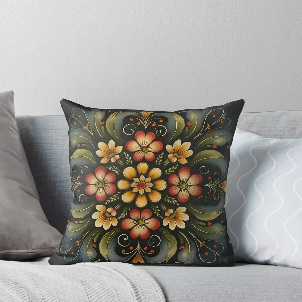 

Norwegian Rosemaling-Oil On Canvas #40 Throw Pillow Sofa Cushions Covers Decorative Sofa Cushions bed pillows pillow