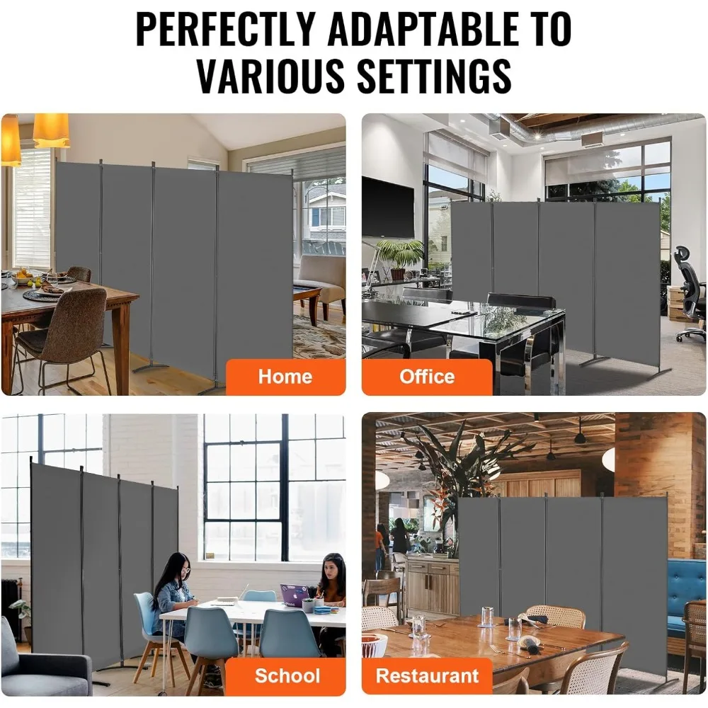 4-Panel Folding Privacy Screen, Portable Room Divider for Office, Bedroom, Study in Grey