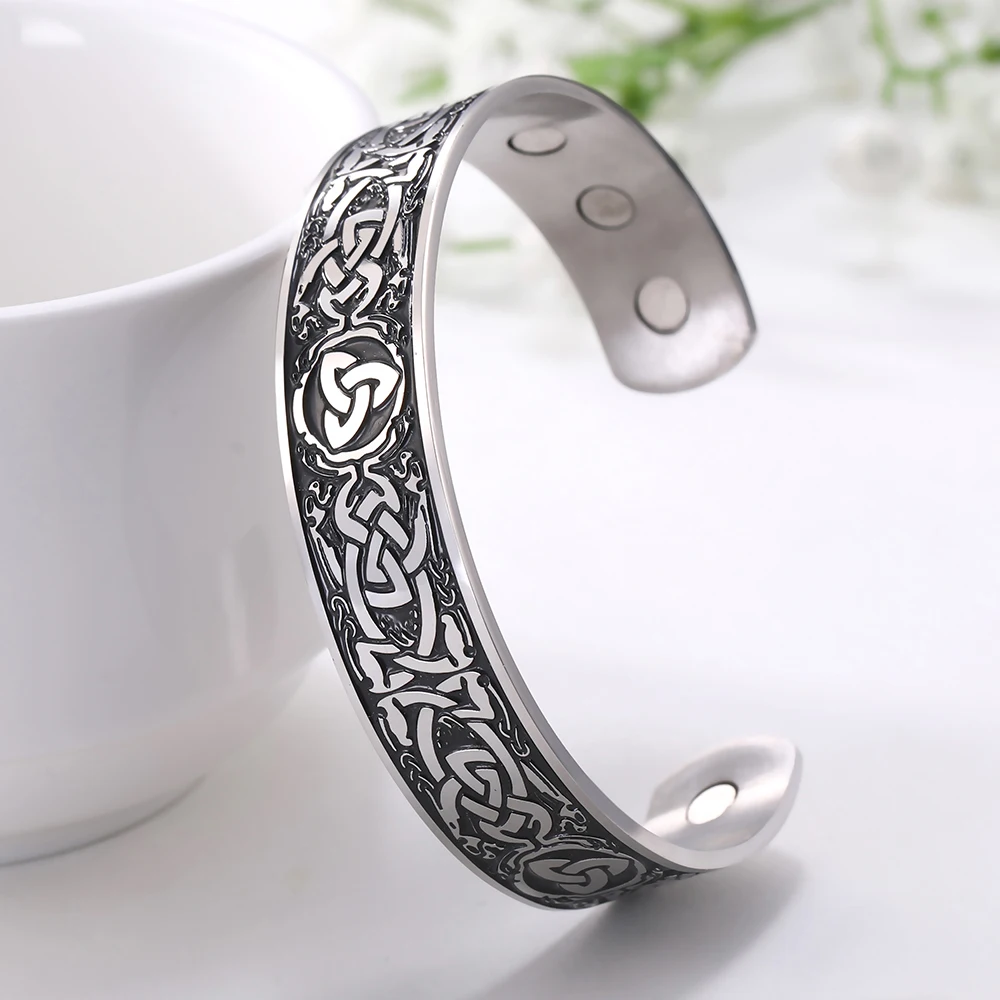 Kkjoy Armreifen für Frauen Männer Silber Farbe Edelstahl Liebe Vogel Knoten Triquetra Öffnung Armband Vintage Mode accessoires – Detail 2