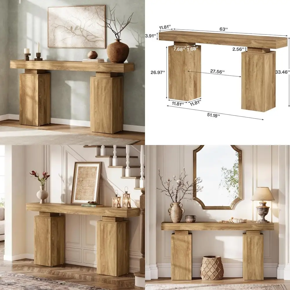 63 طاولة كونسول للمزرعة للمدخل، خلف الأريكة، حامل بهو خشبي، أثاث المدخل الحديث