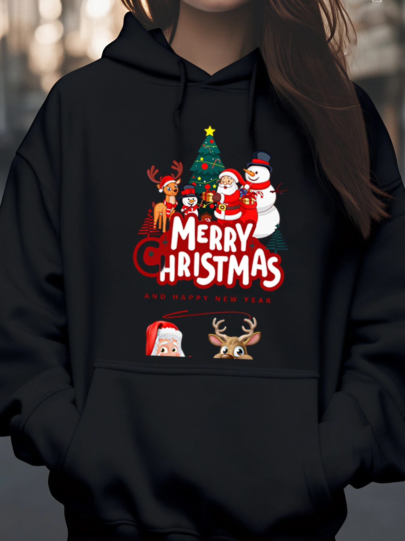 

Рождественская елка Санта-Снеговик с принтом оленя, толстовка с капюшоном с Рождеством, праздничная одежда для женщин и мужчин, унисекс