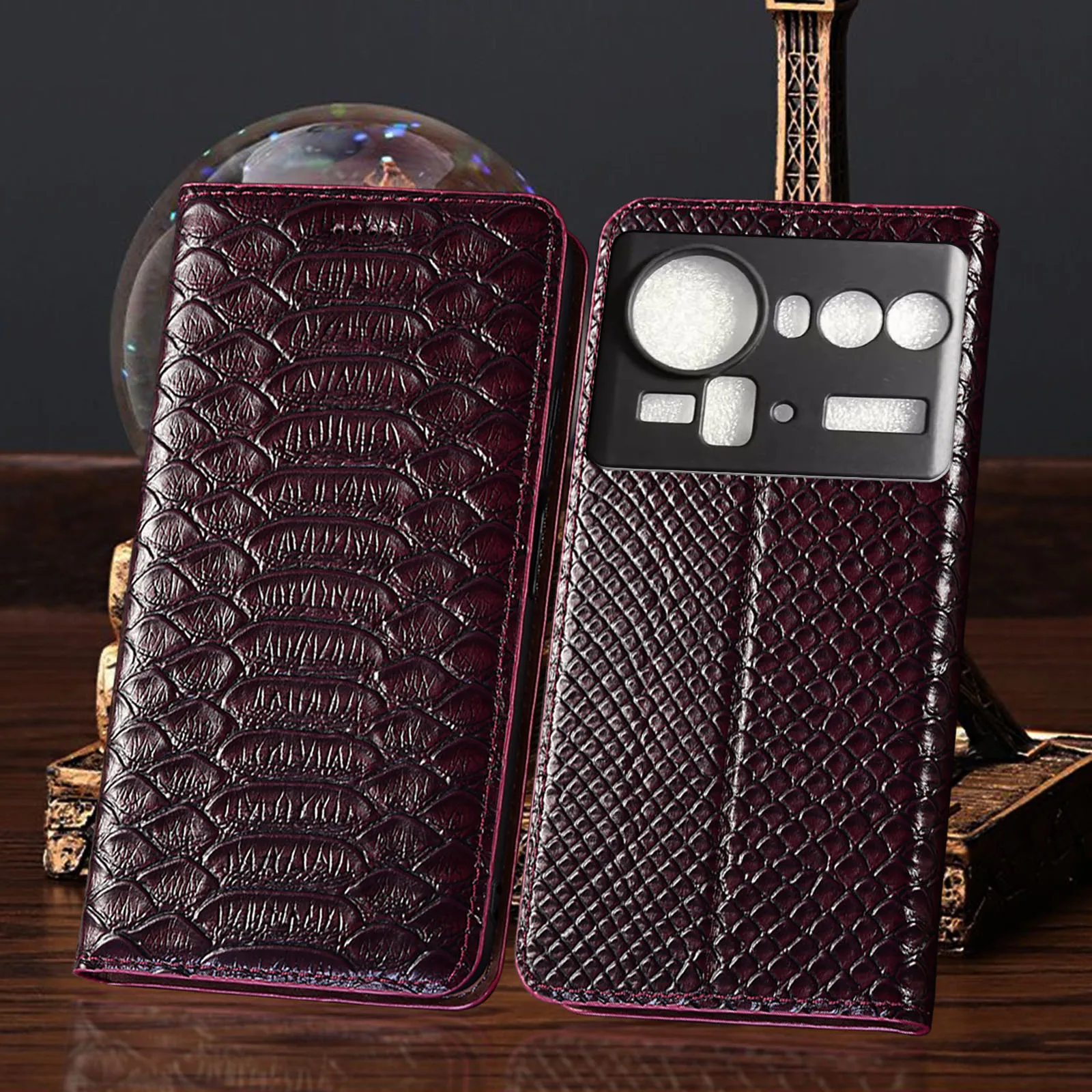 

Genuine Leather Phone Case For ZTE Nubia Z60 Z60S Z70 Z70S Z80 Pro Ultra Python Pattern Flip Wallet Cover Case Cowhide Non-Slip