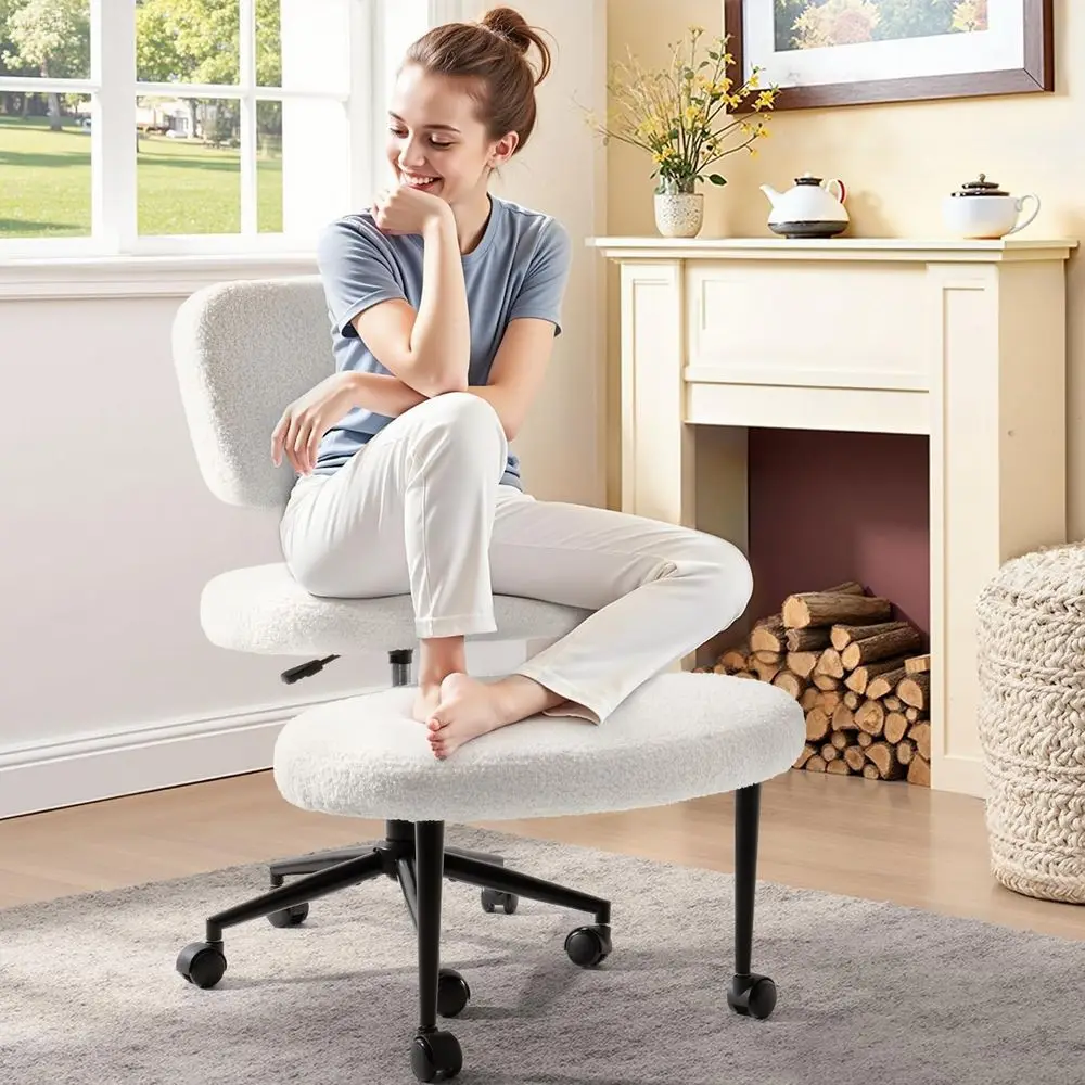 

Ergonomic Legged Oice Chair, ADHD Chair or Adults, Height Adjustable Meditation Chair with Wheels, Teddy abric Yoga Kneeling