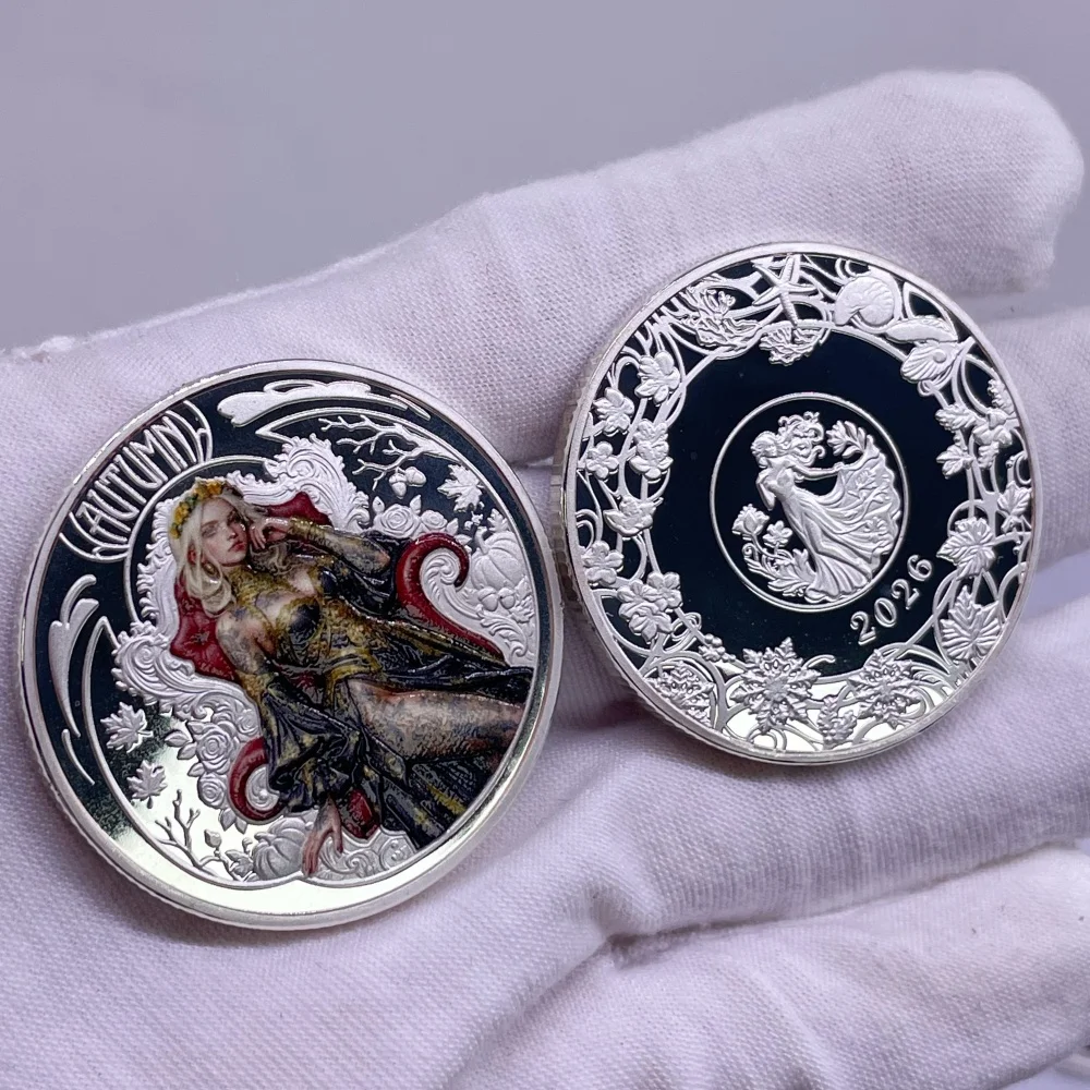1oz Copper Coin 4Seasons Goddess Fantasy Silver Coin Color Printed Collectible Medal Souvenir Gift Collector Home Decor Ornament